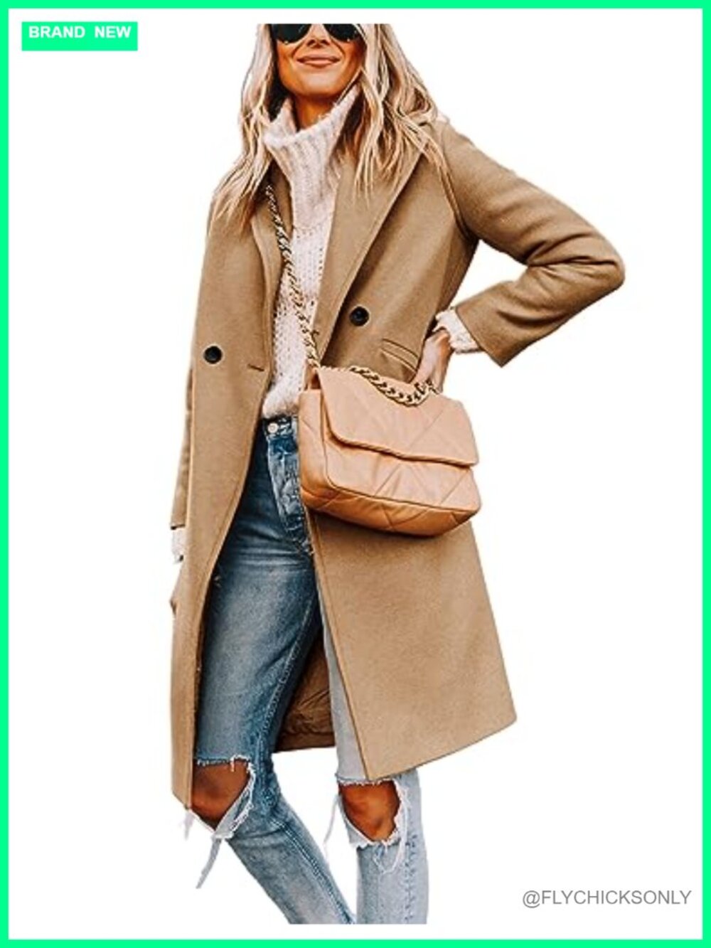 Wool Blend Peacoat Notch Lapel Double-Breasted Knee Length